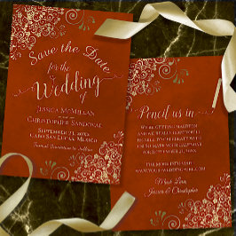 Reserve A Data Elegante Lacy Dourado Filigree on Rust Orange Wedd