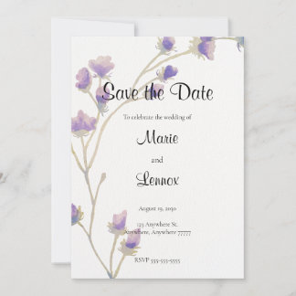 Reserve A Data Elegante Lavanda & Vinha Floral Roxa Salve a Data