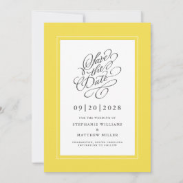 Reserve A Data Elegante Letra de Caligrafia de Casamento Amarela