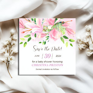 Reserve A Data Elegante Magnolia Rosa Chá de fraldas de Aquarela