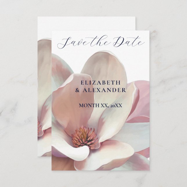 Reserve A Data Elegante Magnólia Rosa e Branco Casamento (Frente/Verso)