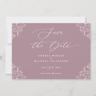 Reserve A Data Elegante Mauve Dusty Rosa Casamento Salve A Data