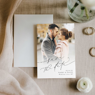 Reserve A Data Elegante Moderno Chic Script Foto Minimalista