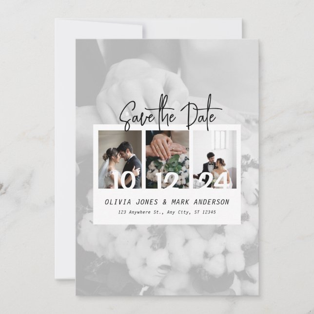 Reserve A Data Elegante Moderno Estiloso Colagem de Fotos Salve a (Frente)