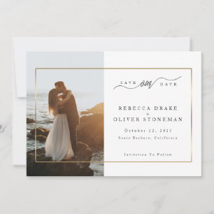 Reserve A Data Elegante Moldura de Ouro Foto Casamento