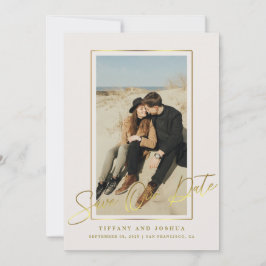 Reserve A Data Elegante Moldura de Ouro Foto Casamento