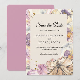 Reserve A Data Elegante Moldura Floral de Aquarela Roxa e Amor-Pe