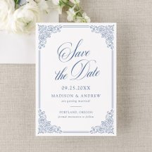 Elegante Moldura Ornata Azul Francês Casamento Vin