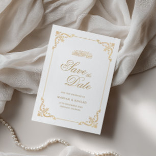 Reserve A Data Elegante Moldura Vintage Dourada Casamento Muçulma