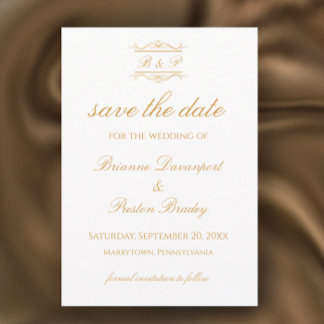 Reserve A Data Elegante Monograma de Casamento Moderno em Dourado