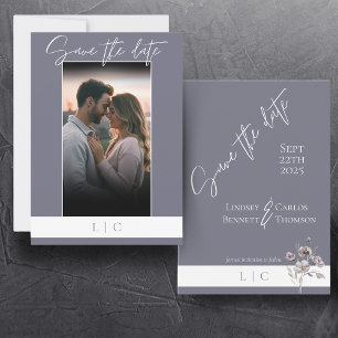 Reserve A Data Elegante Monograma Foto Caligrafia Cinza Gloomy