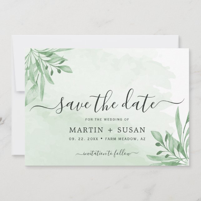 Reserve A Data Elegante Moody Eucalyptus Deixa Casamento Verde (Frente)