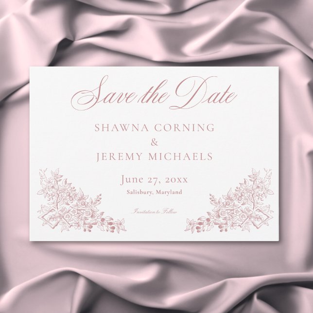 Reserve A Data Elegante Noiva de Pink Chinoiserie Natureza & Páss (Elegant Pink Chinoiserie Nature & Birds Wedding Save The Date)