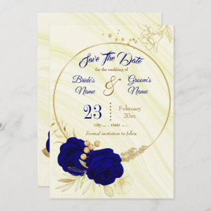 Reserve A Data elegante ouro azul-real floral salvar a data
