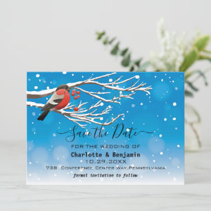 Reserve A Data Elegante Pássaro Azul e Vermelho na Neve Save The