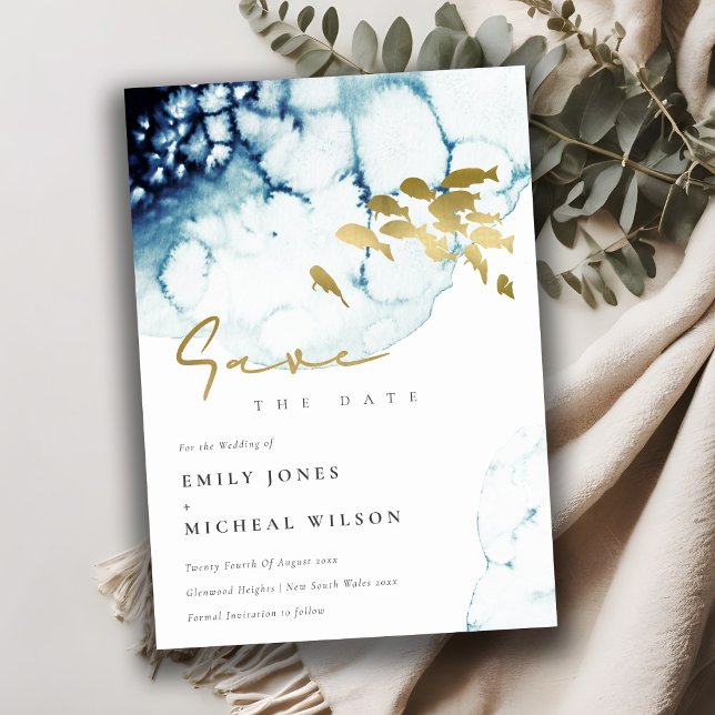 Reserve A Data Elegante Peixe Marinho Dourado Submarino (Criador carregado)