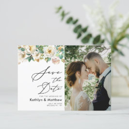 Reserve A Data Elegante Peônia Flora Verde Script Foto Casamento