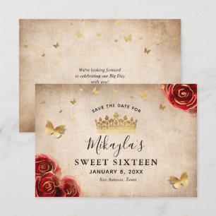 Reserve A Data Elegante Pergaminho Dourado Rosa Vermelho Vintage