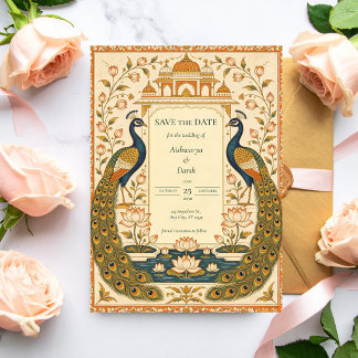Reserve A Data Elegante Pichwai Save the Date para Casamento Indi