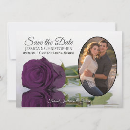 Reserve A Data Elegante Plum Purple Rosa com Casamento de Foto Ov