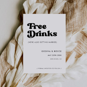 Reserve A Data Elegante preto e branco retrô Drinks grátis