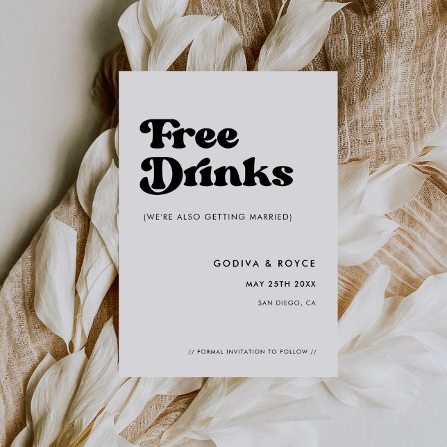 Reserve A Data Elegante preto e branco retrô Drinks grátis (Criador carregado)