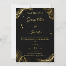 Reserve A Data Elegante Preto e Dourado Sparkle Salve a placa de