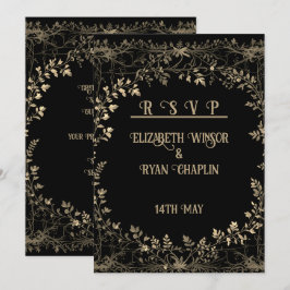 Reserve A Data Elegante Preto Floral ouro