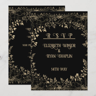 Reserve A Data Elegante Preto Floral ouro