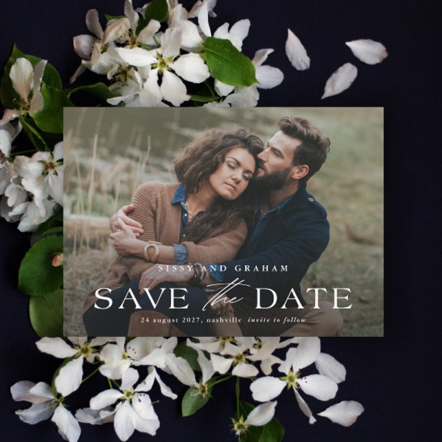Reserve A Data Elegante QR Code 2 Foto Casamento  (Elegant QR Code 2 Photo Wedding Save the Date Card.)