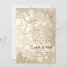 Reserve A Data Elegante Quadro de Corações em Ouro Bokeh Save The