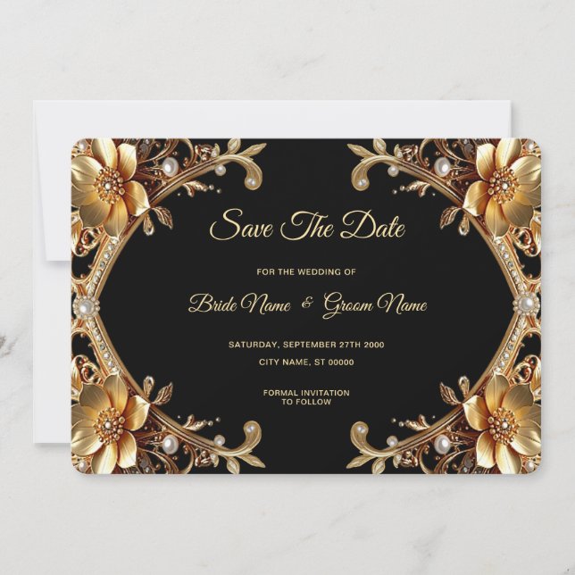 Reserve A Data Elegante Quadro de Ouro Save The Date (Frente)
