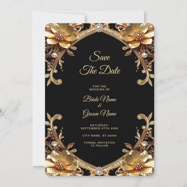Reserve A Data Elegante Quadro de Ouro Save The Date (Frente)