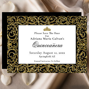 Reserve A Data Elegante Quinceanera com Trabalhos em Ouro Save Th