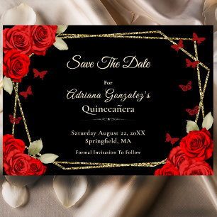 Reserve A Data Elegante Quinceanera Rosas Vermelhas Douradas e Pr