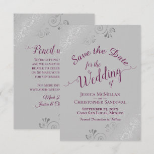 Reserve A Data Elegante Renda Prateada Cassis Roxo no Casamento C