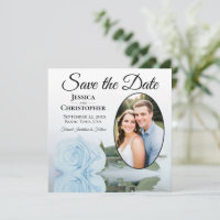 Elegante Rosa Azul Poeirento e Foto Oval Casamento