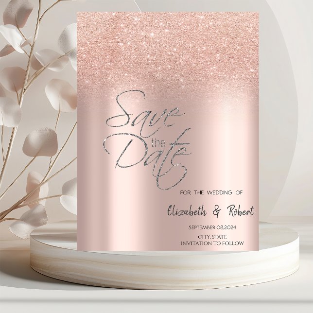 Reserve A Data Elegante Rosa Dourado Brilho Bokeh Salvar A Data (Criador carregado)
