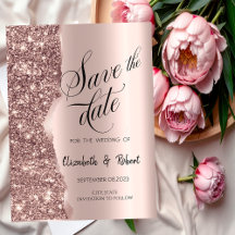 Elegante Rosa Dourado Brilho Script Salve A Data