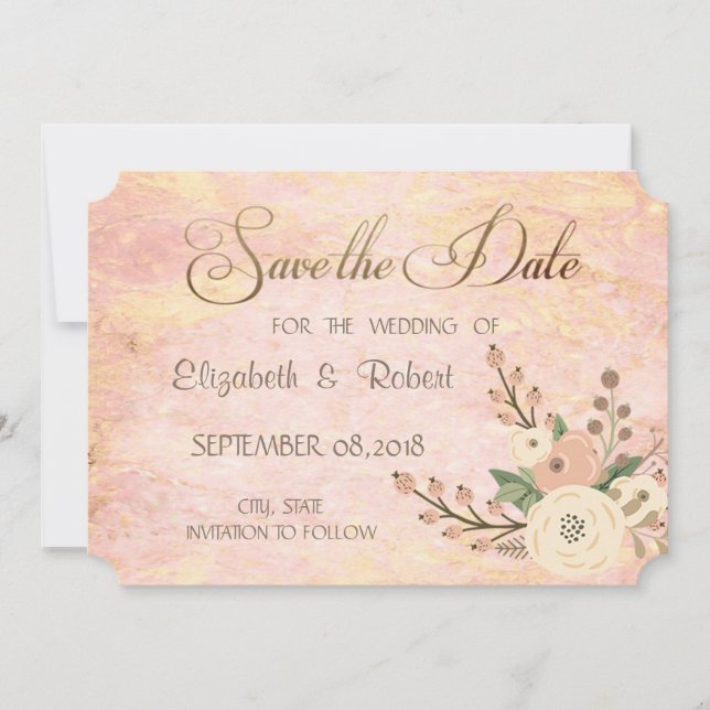 Reserve A Data Elegante Rosa Mármore Floral Chic Salve a Data (Frente)