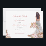 Reserve A Data Elegante Rosa Script Pampas Grass Quinceañera<br><div class="desc">Elegante Rosa Pampas Grass Quinceañera Salve a Data</div>