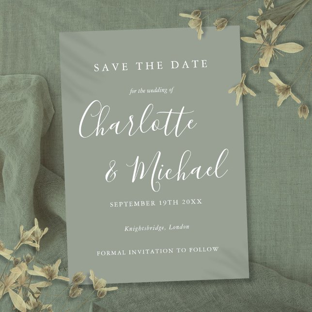 Reserve A Data Elegante Roteiro Moderno (Elegant Modern Sage Green Script Wedding Save The Date)