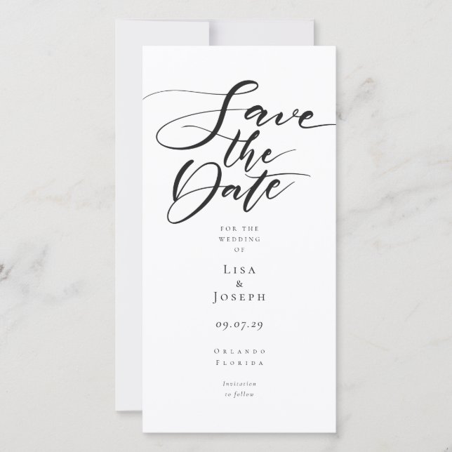 Reserve A Data Elegante Roteiro Preto e Branco Moderno (Frente)
