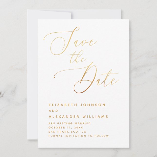 Reserve A Data Elegante Rótulo Dourado | Casamento Clássico Minim (Frente)