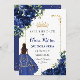 Reserve A Data Elegante Royal Blue Flowers Princesa Quinceañera