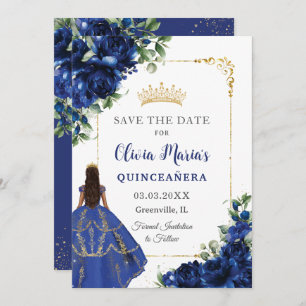 Reserve A Data Elegante Royal Blue Flowers Princesa Quinceañera