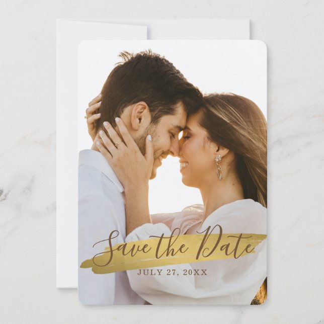 Reserve A Data Elegante Rústico Dourado Save The Date com Foto (Frente)