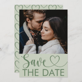 Reserve A Data Elegante Sage Green Photo & Heart Save the Date