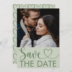 Reserve A Data Elegante Sage Green Photo & Heart Save the Date