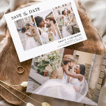 Reserve A Data Elegante Salve a Data 4 Foto Simples<br><div class="desc">Paisagem Moderna e Elegante Horizontal Quatro (4) Foto Salve o Magnete de Casamento de Data com tipografia de script com letra de mão. O ímã para salvar o convite de data inclui tipografia de script e chic e design simples para a qual você pode adicionar sua fotografia personalizada de noivado....</div>
